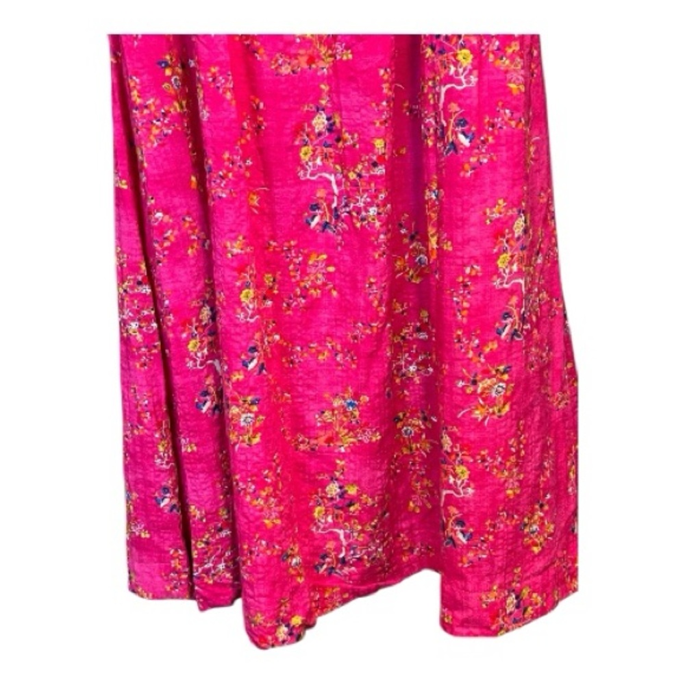 🆕 NWOT women’s hot pink multicolor floral tiered maxi dress | pockets | size S - Picture 3 of 9
